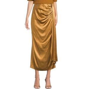 Muse by Marchesa Gold Satin Draped Midi Skirt Size 4
